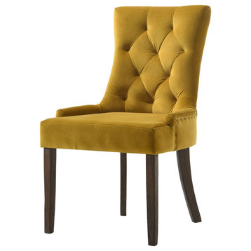 Side Chair, Yellow Velvet/Espresso Finish
