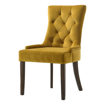 Side Chair, Yellow Velvet/Espresso Finish