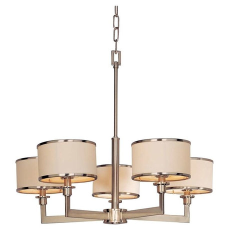 Nexus 5-Light Chandelier, Satin Nickel With White Glass/Shade