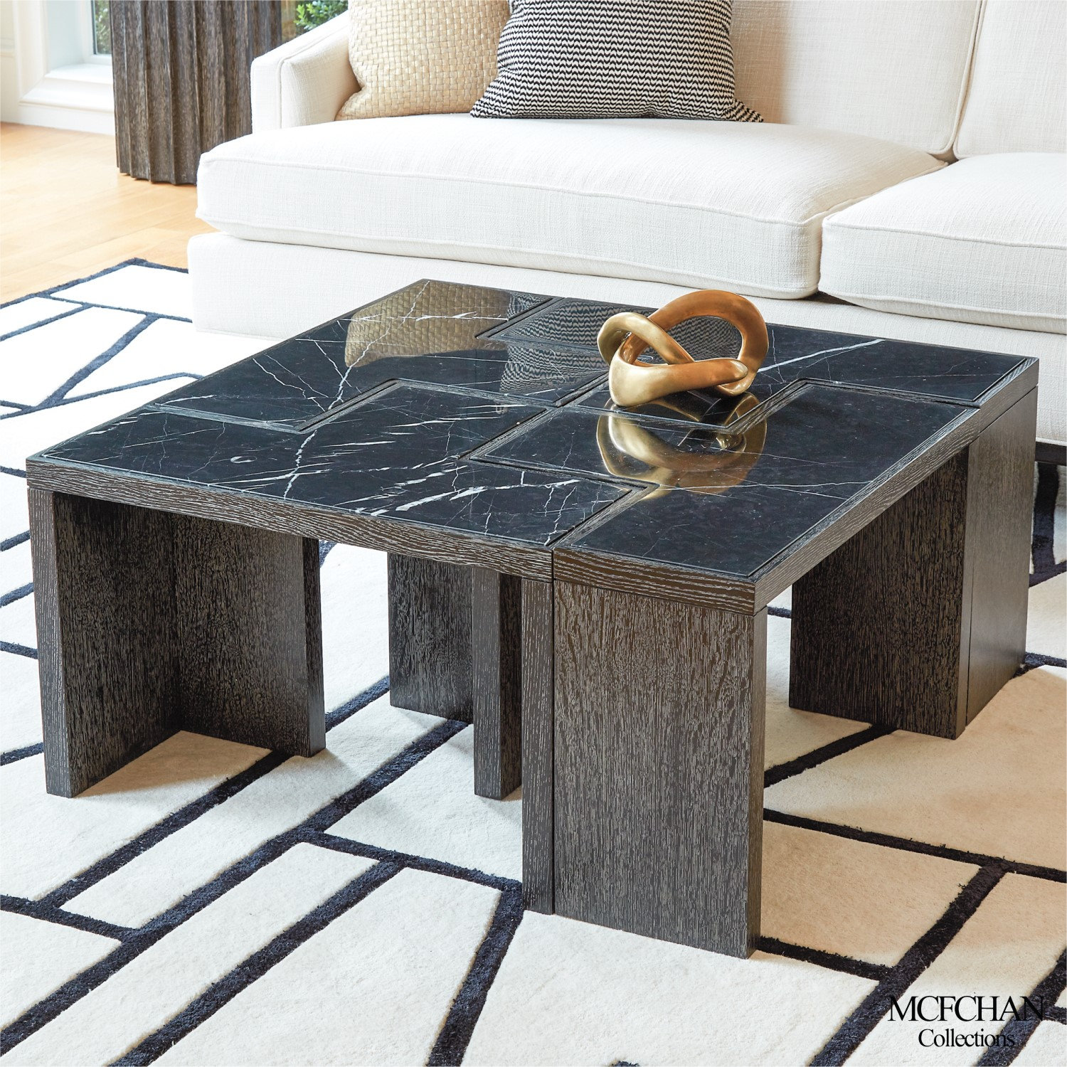 Minimalist Black White Marble T Shaped Table Wedge Accent Bunching ...