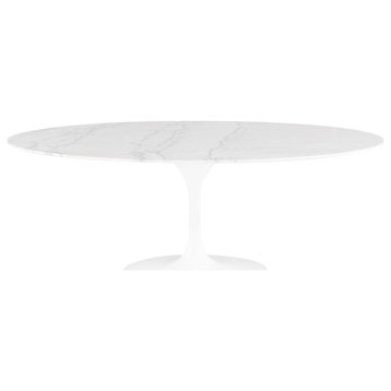 Nuevo Echo 48" Marble Stone & Aluminum Dining Table in Polished White