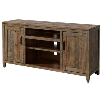 Rustic TV Stand, Pine Frame With 2 Side Cabinets, Adjustable Shelving, Natural