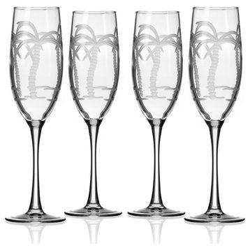 Palm Tree Champagne Flute 8 Ounce, Set of 4 Flute Glasses