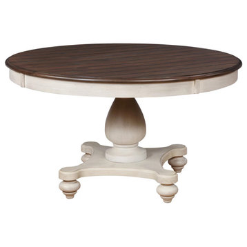 Classic Dining Table, Weathered White Base With Arched Accents & Oak Brown Top