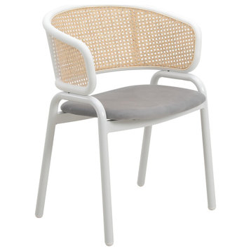 LeisureMod Ervilla Dining Armchair With White Steel Base, Gray