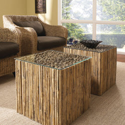 Bamboo Stick Bunching Table Base With Glass - Coffee Tables