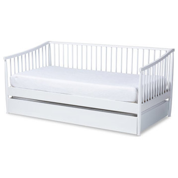 Baxton Studio Renata White  Wood Twin Size Spindle Daybed with Trundle