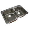 Transolid Classic 33"x22 1/64"x9" Double Drop-in SS Kitchen Sink, 1 Hole