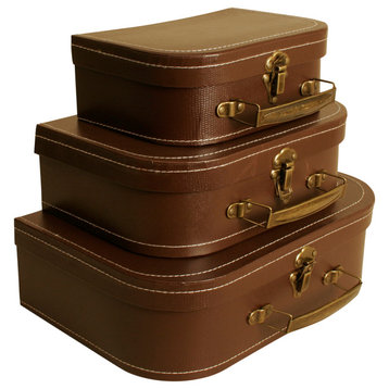 Wald Imports Brown Paperboard Decorative Storage Paperboard Suitcases, Set of 3