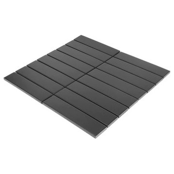 Gio Black Matte 1.25" X 6" Stacked Linear Porcelain Mosaic Tile, Swatch Sample