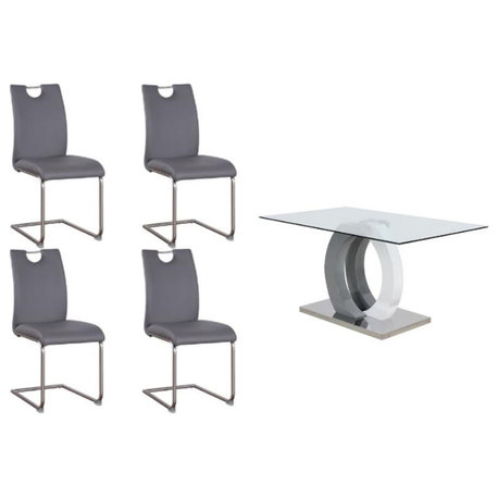 Home Square 5-Piece Set with Glass Dining Table & 4 Side Chairs in Gray