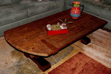 Distressed Wood Rustic Coffee Table with Trestle Base