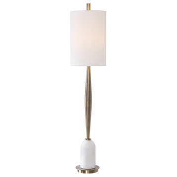 Slim Minimalist Mid Century Modern Buffet Table Lamp Brass White