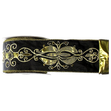 Black Silky Wired Ribbon With Embellished Gold Mask