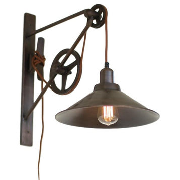 Vintage Style Industrial Double Pulley Wall Lamp Sconce Metal Shade Adjustable