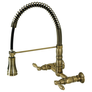 GS1243AL Two-Handle Wall-Mount Pull-Down Sprayer Kitchen Faucet, Antique Brass