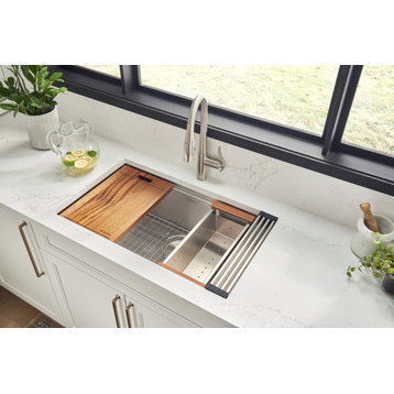 Ruvati 32" Workstation Undermount Stainless Steel Kitchen Sink, RVH8301