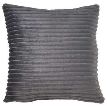 Faux Rabbit Fur Down Filled Throw Pillow, 18"x18", Grey