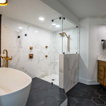 A Master Bathroom in Black and Gold