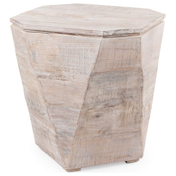 Esagono Reclaimed Wood Octagonal Side Table w/Hidden Storage