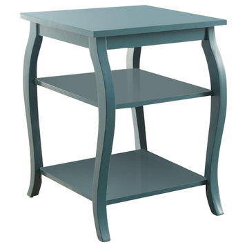 Bowery Hill 2 Shelves Square Wood End Table with Cabriole Legs in Teal Green
