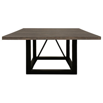 Redondo Felix 72" Square Dining Table, Solid Wood Top & Iron Legs, Brown