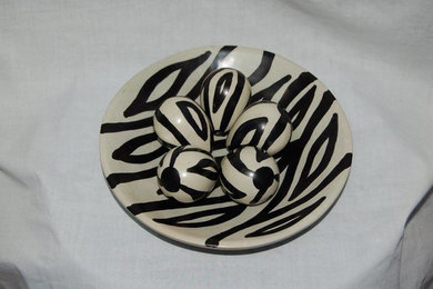 10-inch round bowl & eggs zebra-painted table decor