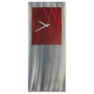 Red Modern Clock 'Red Studio Clock', Hand-Crafted Metal Wall Decor
