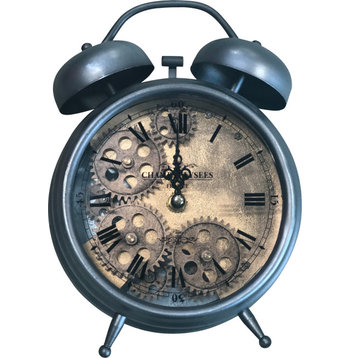 Gunpowder and Brass Gears Table Top Clock - Clock Frame: Silver, Inner Gears: Ag