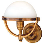 Hudson Valley Lighting - Stratford, One Light Wall Sconce, Aged Brass Finish, Opal Matte Glass Shade - By valuing a material's inherent beauty above fussy ornamentation, early 20th century designers broke free from the wearisome attributes of Victorian style. Stratford's domes of glowing glass are a refreshing successor to fringed and frilly shades. The collection's open metal armatures recall the iconic iron and glasswork ceilings of New York's bygone era.