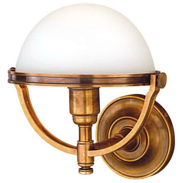 Stratford, One Light Wall Sconce, Aged Brass Finish, Opal Matte Glass Shade