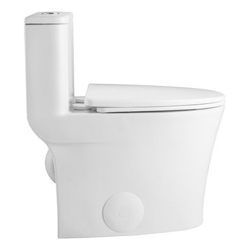 One Piece Toilet Elongated,Small Toilet Compact Modern Single Flush 1.28 GPF
