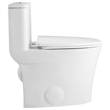 One Piece Toilet Elongated,Small Toilet Compact Modern Single Flush 1.28 GPF