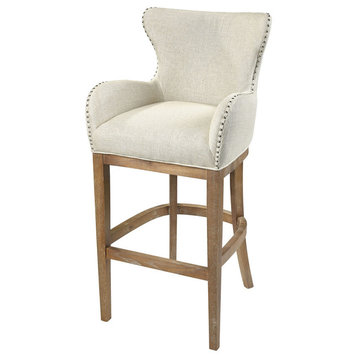 Roxie Navy Bar Chair, Cream, Reclaimed Oak