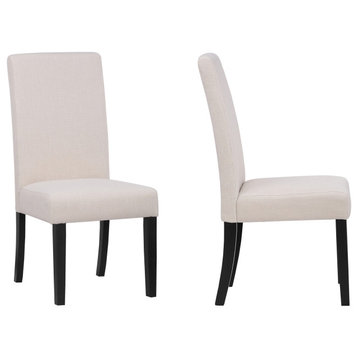 WestinTrends 2PC Upholstered Linen Fabric Parsons Dining Chair Set, Accent Chair, Beige