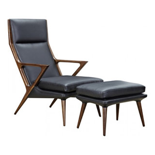 Modrest Fulton Modern Black Lounge Chair and Ottoman Midcentury