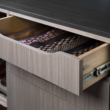 Men's Reach In Closet Organizer in a Concrete Finish with Flat Panels