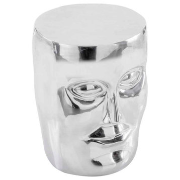 Face Detailed Stool, Shiny Silver Aluminum