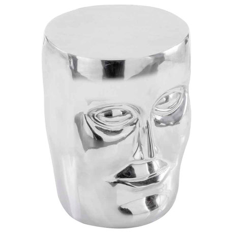 Face Detailed Stool, Shiny Silver Aluminum