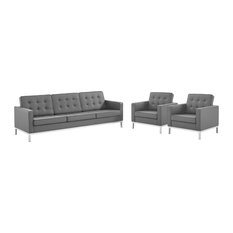 Loft 3 Piece Tufted Upholstered Faux Leather Set Silver Gray