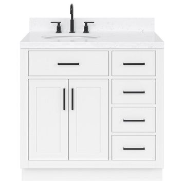 Ariel Hepburn 36"  Single Oval Sink Vanity, Carrara Quartz, White