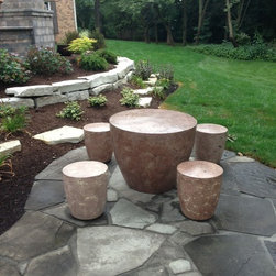 Concrete Java Drum Table with Matching Stools - Outdoor Lounge Sets