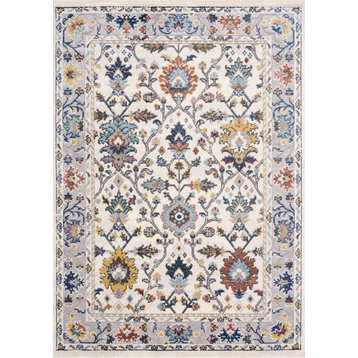 Eva Collection Blue Pink Yellow Traditional Rug, 6'7"x9'6"