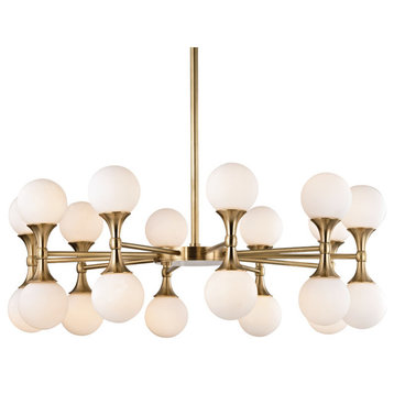 Astoria 20-Light Chandelier With Opal Shade, Finish: Aged Brass