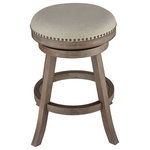 Cortesi Home - Cortesi Home Sadie Backless Swivel Counter Stool, Solid Wood and Beige Fabric - Rustic French country charm comes to life with these backless counter stools. Weathered brown finish frame is accentuated with a neutral thick weave linen upholstery and high density foam cushion. Features a full-ring footrest protected with a metal kick plate that ensures the longevity and sturdiness of this stool. This sturdy counter stool is a beautiful country-modern addition to your bar and kitchen.