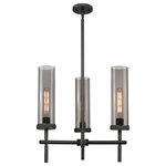 Innovations Lighting - Lincoln, 3 Light 12" Stem Pendant, Matte Black, Plated Smoke Glass - The Lincoln collection makes a statement with bold and striking details. The impressive glass cylinder shade sits atop a refined metal frame that features perfectly placed knurling details. Lincoln is a gorgeous addition to traditional or restoration decor.