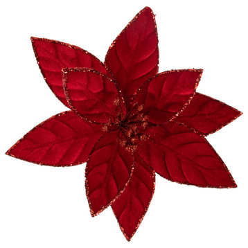10" Red Glittered Poinsettia Christmas Floral Clip