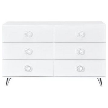 Benzara BM262175 Dresser With 6 Drawers and Angled Metal Feet, White