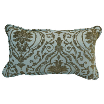 18" Double-Corded Patterned Jacquard Chenille Throw Pillow, Blue Damask