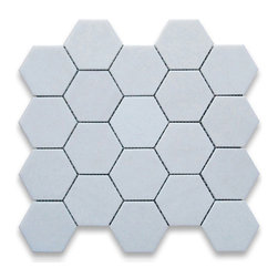 Stone Center Online - Thassos White 3 inch Hexagon Mosaic Tile Polished - Marble from Greece - Mosaic Tile